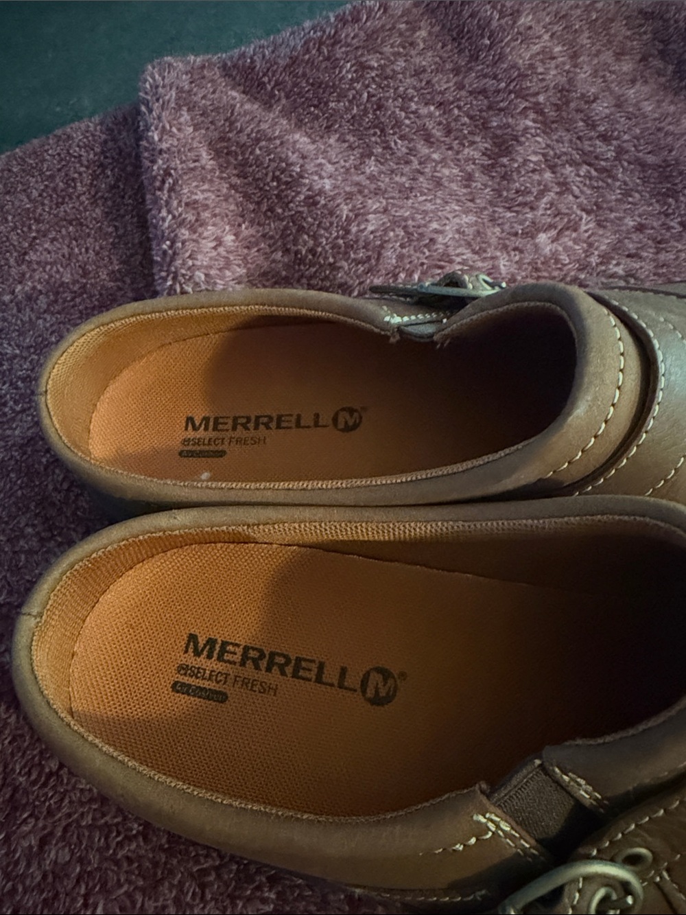 Merrell Brown Leather Slip-On Loafers with Buckle Detail - Picture 2 of 3